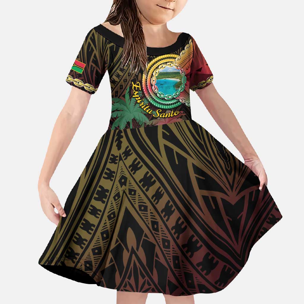 Vanuatu Espiritu Santo Island Family Matching Long Sleeve Bodycon Dress and Hawaiian Shirt Beach Landscape LT05 Daughter's Dress Black - Polynesian Pride