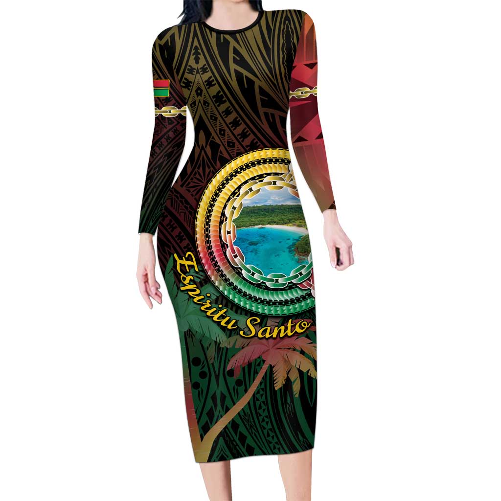 Vanuatu Espiritu Santo Island Family Matching Long Sleeve Bodycon Dress and Hawaiian Shirt Beach Landscape LT05 Mom's Dress Black - Polynesian Pride