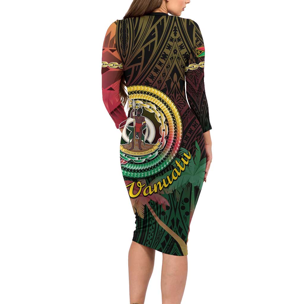 Vanuatu Espiritu Santo Island Family Matching Long Sleeve Bodycon Dress and Hawaiian Shirt Beach Landscape LT05 - Polynesian Pride