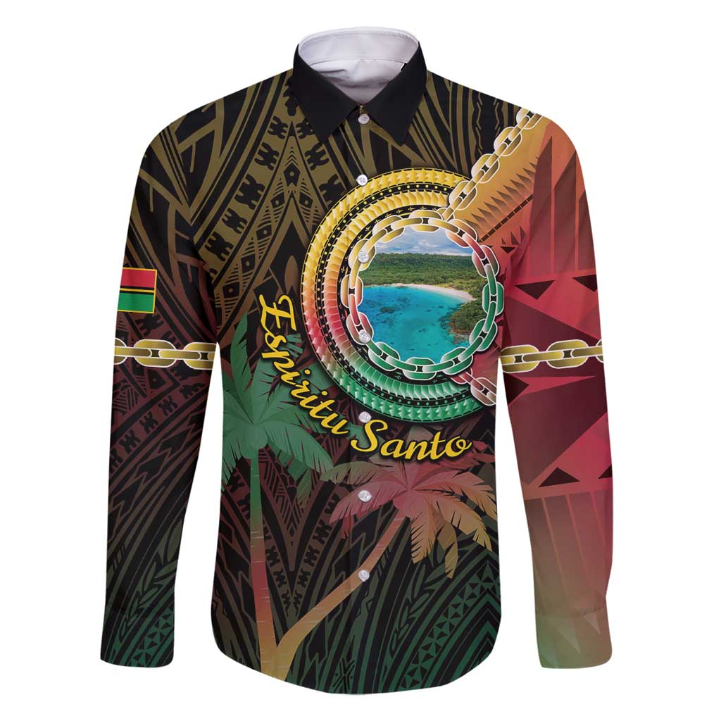Vanuatu Espiritu Santo Island Family Matching Mermaid Dress and Hawaiian Shirt Beach Landscape LT05 Dad's Shirt - Long Sleeve Black - Polynesian Pride