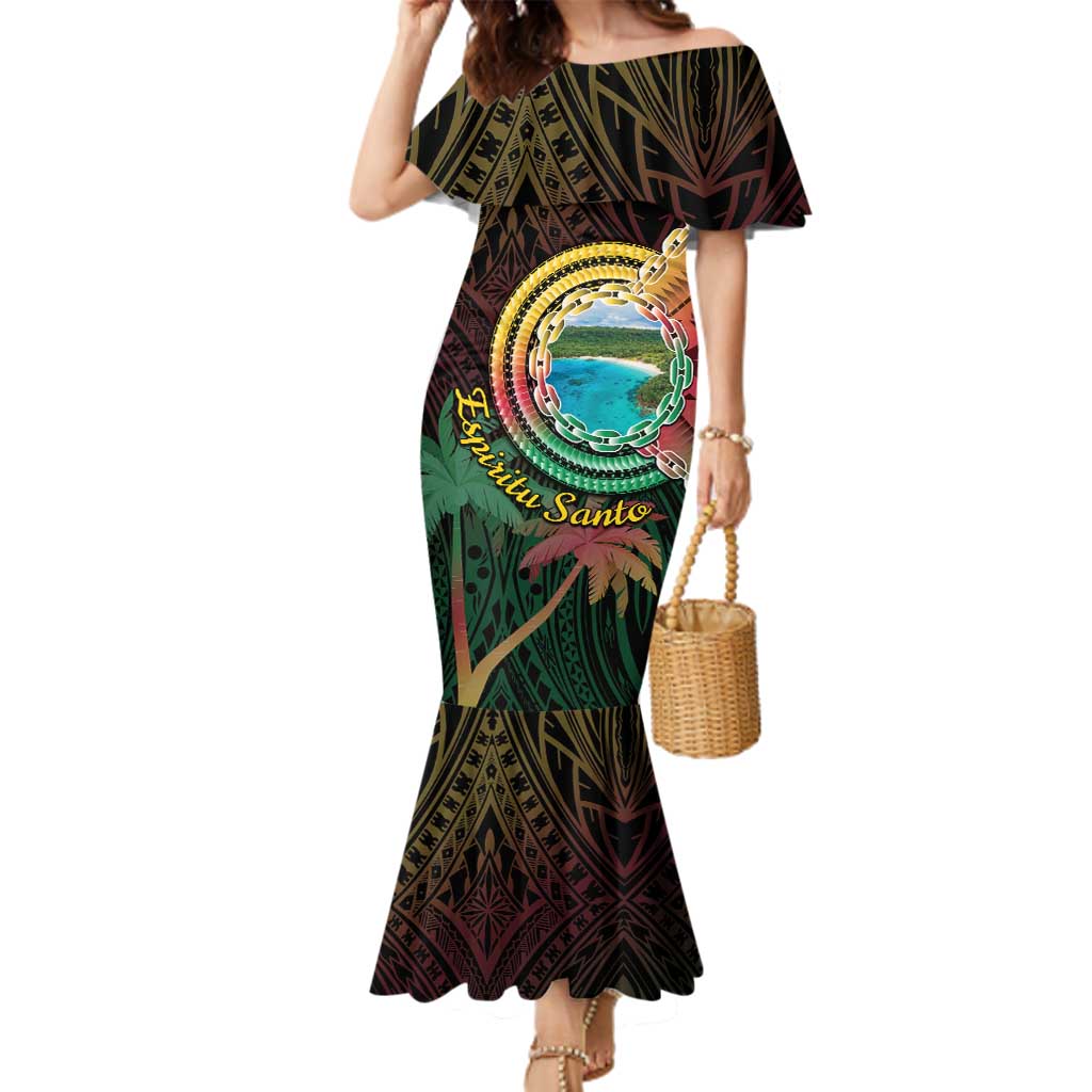 Vanuatu Espiritu Santo Island Family Matching Mermaid Dress and Hawaiian Shirt Beach Landscape LT05 Mom's Dress Black - Polynesian Pride