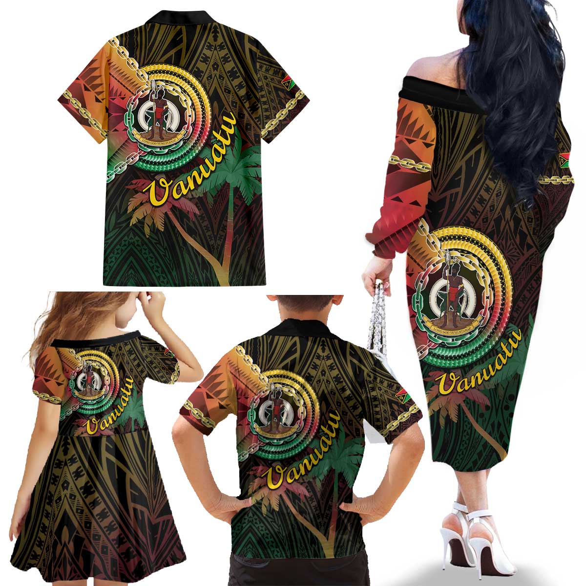 Vanuatu Espiritu Santo Island Family Matching Off The Shoulder Long Sleeve Dress and Hawaiian Shirt Beach Landscape LT05 - Polynesian Pride