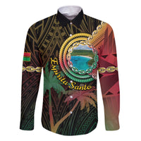 Vanuatu Espiritu Santo Island Family Matching Off The Shoulder Long Sleeve Dress and Hawaiian Shirt Beach Landscape LT05 Dad's Shirt - Long Sleeve Black - Polynesian Pride