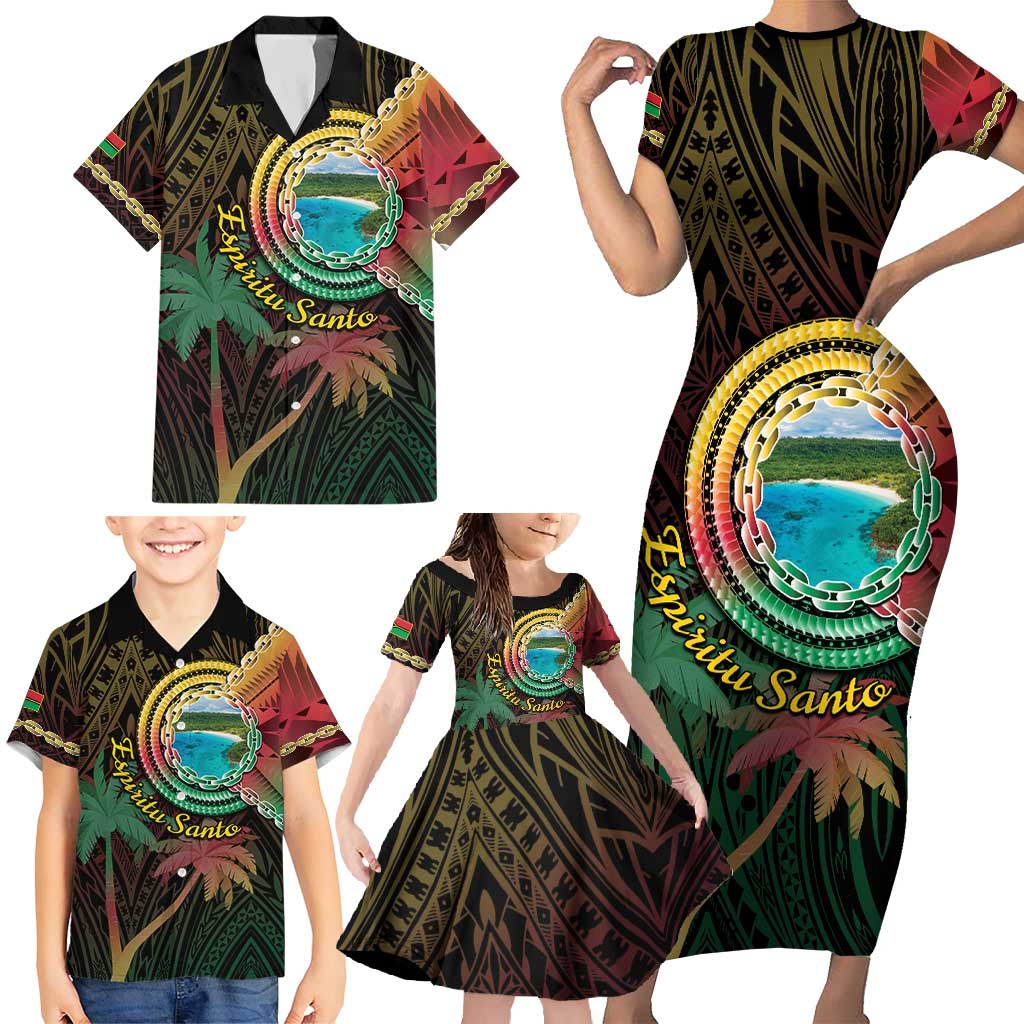 Vanuatu Espiritu Santo Island Family Matching Short Sleeve Bodycon Dress and Hawaiian Shirt Beach Landscape LT05 - Polynesian Pride