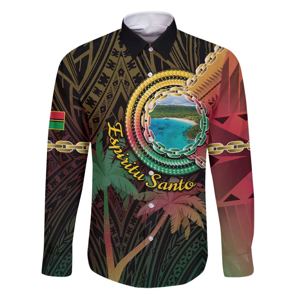 Vanuatu Espiritu Santo Island Family Matching Short Sleeve Bodycon Dress and Hawaiian Shirt Beach Landscape LT05 Dad's Shirt - Long Sleeve Black - Polynesian Pride