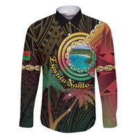 Vanuatu Espiritu Santo Island Family Matching Short Sleeve Bodycon Dress and Hawaiian Shirt Beach Landscape LT05 Dad's Shirt - Long Sleeve Black - Polynesian Pride