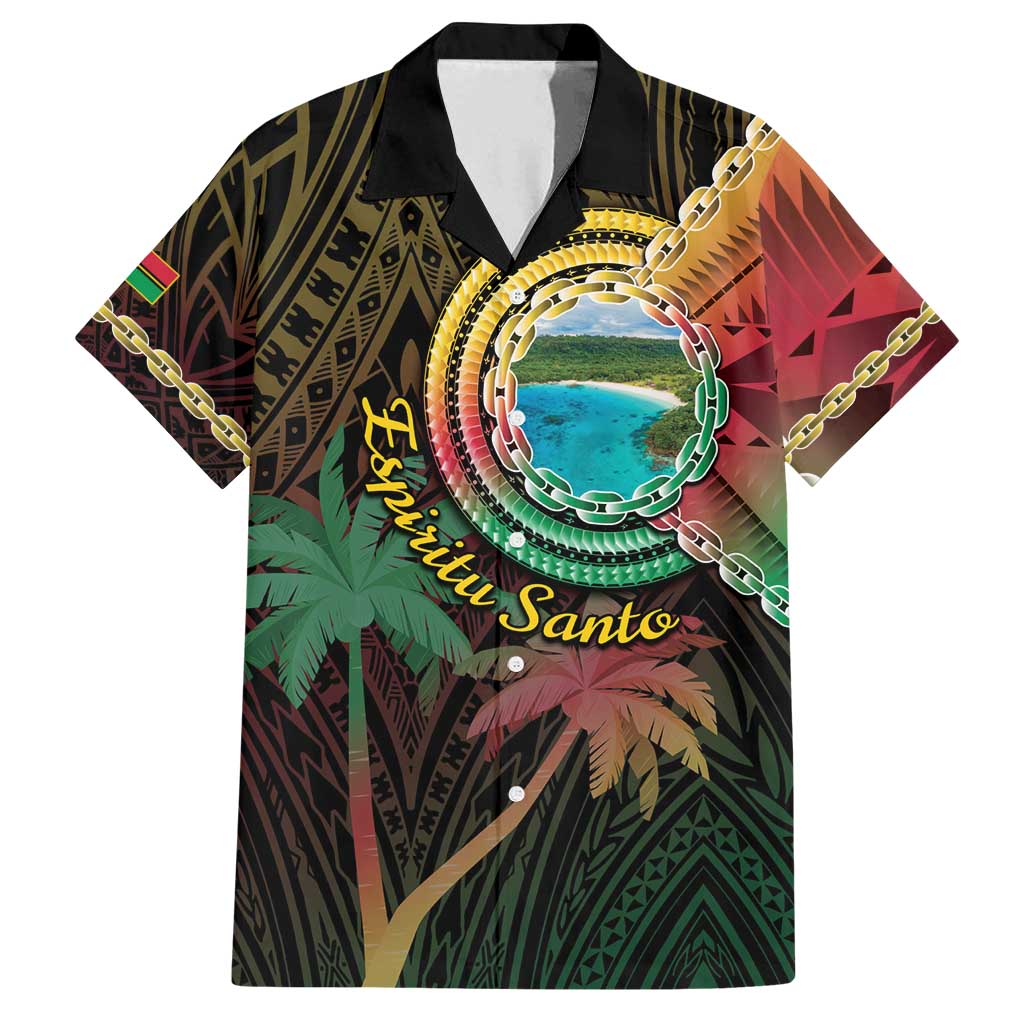 Vanuatu Espiritu Santo Island Family Matching Tank Maxi Dress and Hawaiian Shirt Beach Landscape LT05 Dad's Shirt - Short Sleeve Black - Polynesian Pride