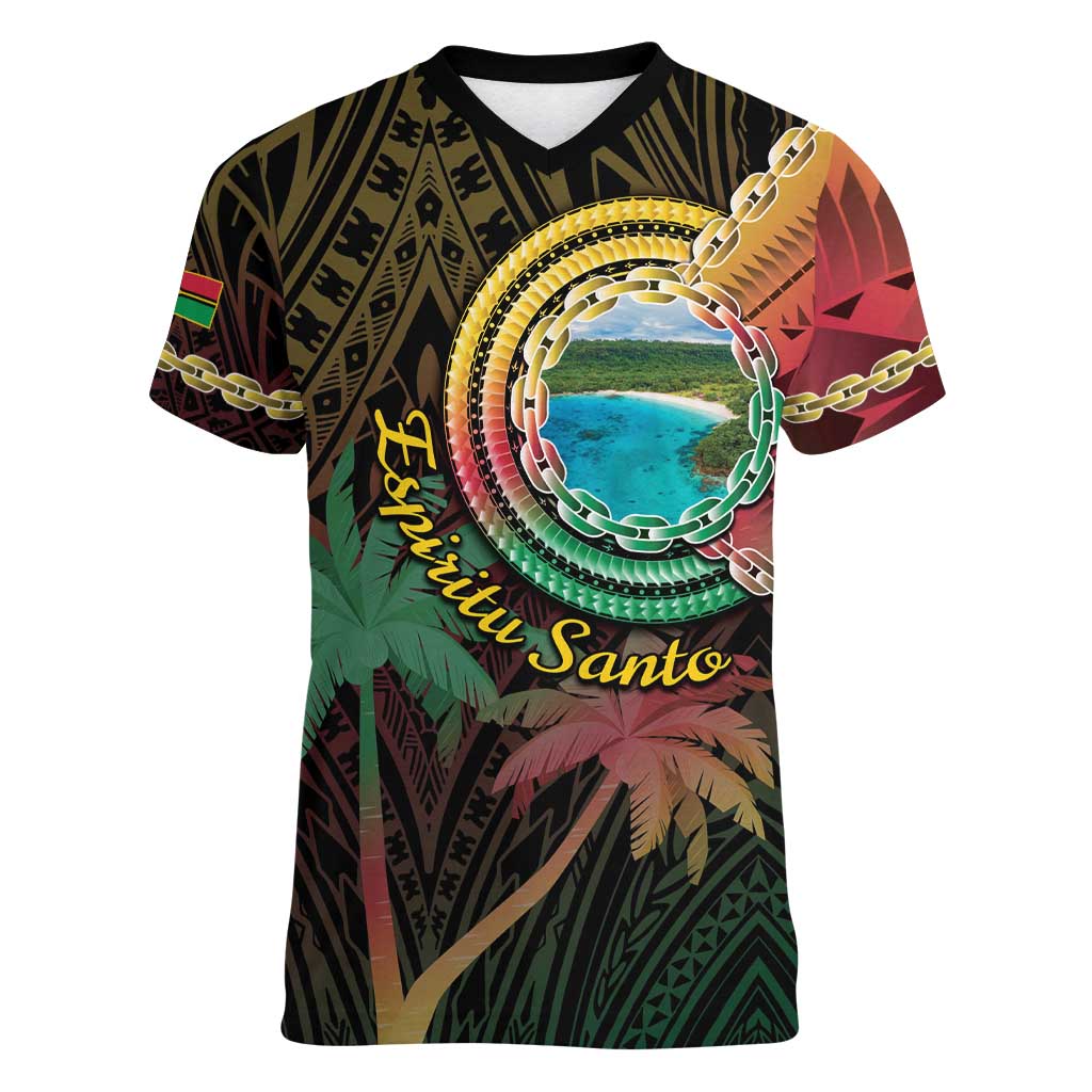 Vanuatu Espiritu Santo Island Women V-Neck T-Shirt Beach Landscape