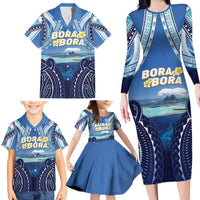Personalised French Polynesia Bora Bora Family Matching Long Sleeve Bodycon Dress and Hawaiian Shirt Beach Landscape Polynesian Style LT05 - Polynesian Pride