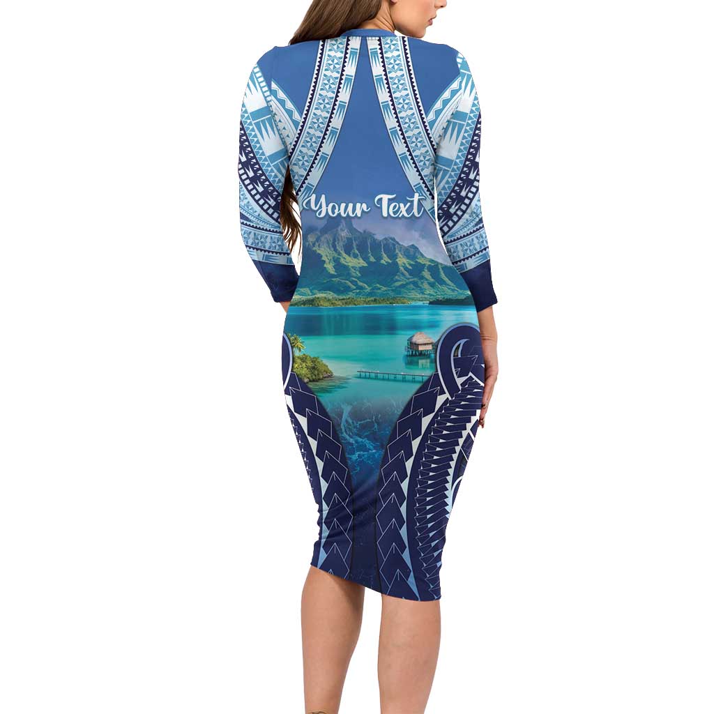Personalised French Polynesia Bora Bora Family Matching Long Sleeve Bodycon Dress and Hawaiian Shirt Beach Landscape Polynesian Style LT05 - Polynesian Pride