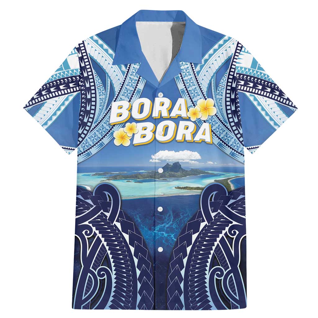 Personalised French Polynesia Bora Bora Family Matching Mermaid Dress and Hawaiian Shirt Beach Landscape Polynesian Style LT05 Dad's Shirt - Short Sleeve Blue - Polynesian Pride