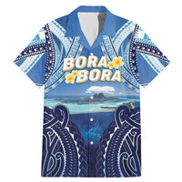 Personalised French Polynesia Bora Bora Family Matching Mermaid Dress and Hawaiian Shirt Beach Landscape Polynesian Style LT05 Dad's Shirt - Short Sleeve Blue - Polynesian Pride
