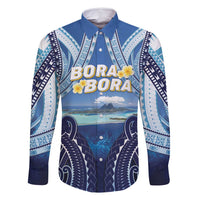 Personalised French Polynesia Bora Bora Family Matching Mermaid Dress and Hawaiian Shirt Beach Landscape Polynesian Style LT05 Dad's Shirt - Long Sleeve Blue - Polynesian Pride