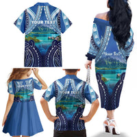 Personalised French Polynesia Bora Bora Family Matching Off The Shoulder Long Sleeve Dress and Hawaiian Shirt Beach Landscape Polynesian Style LT05 - Polynesian Pride