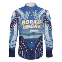 Personalised French Polynesia Bora Bora Family Matching Off The Shoulder Long Sleeve Dress and Hawaiian Shirt Beach Landscape Polynesian Style LT05 Dad's Shirt - Long Sleeve Blue - Polynesian Pride