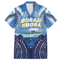 Personalised French Polynesia Bora Bora Family Matching Short Sleeve Bodycon Dress and Hawaiian Shirt Beach Landscape Polynesian Style LT05 Dad's Shirt - Short Sleeve Blue - Polynesian Pride