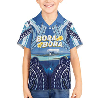 Personalised French Polynesia Bora Bora Family Matching Short Sleeve Bodycon Dress and Hawaiian Shirt Beach Landscape Polynesian Style LT05 Son's Shirt Blue - Polynesian Pride