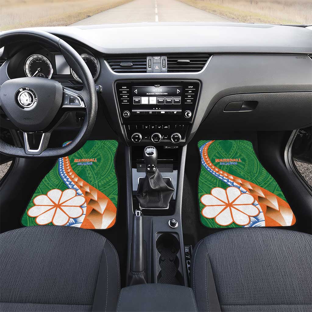 Marshall Islands Kwajalein Atoll Car Mats Polynesian Tribal Tattoo LT05 Set 2pcs - Front Green - Polynesian Pride