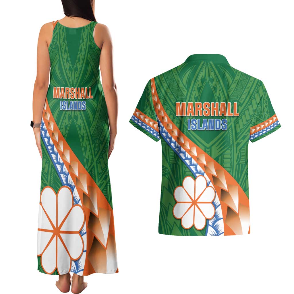 Personalised Marshall Islands Kwajalein Atoll Couples Matching Tank Maxi Dress and Hawaiian Shirt Polynesian Tribal Tattoo LT05 - Polynesian Pride