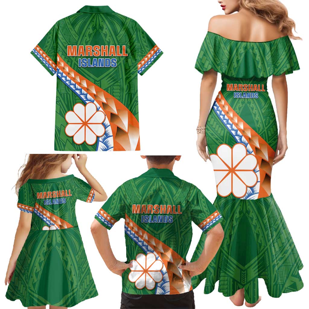 Personalised Marshall Islands Kwajalein Atoll Family Matching Mermaid Dress and Hawaiian Shirt Polynesian Tribal Tattoo LT05 - Polynesian Pride