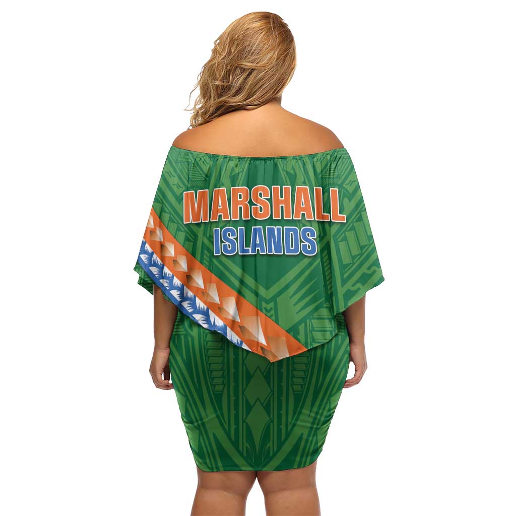 Personalised Marshall Islands Kwajalein Atoll Family Matching Off Shoulder Short Dress and Hawaiian Shirt Polynesian Tribal Tattoo LT05 - Polynesian Pride