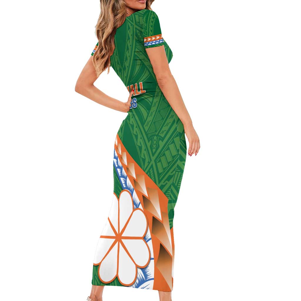 Personalised Marshall Islands Kwajalein Atoll Family Matching Short Sleeve Bodycon Dress and Hawaiian Shirt Polynesian Tribal Tattoo LT05 - Polynesian Pride