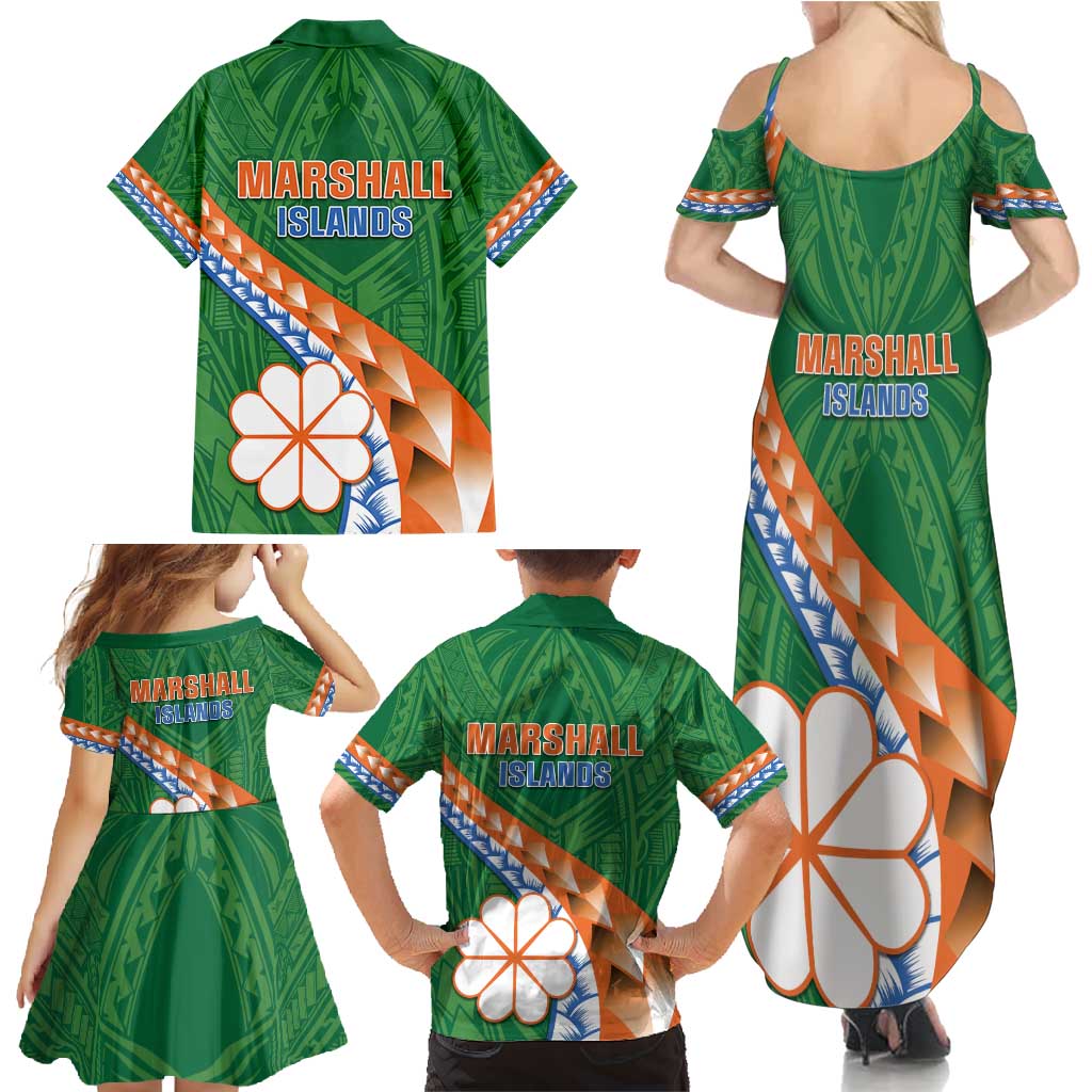 Personalised Marshall Islands Kwajalein Atoll Family Matching Summer Maxi Dress and Hawaiian Shirt Polynesian Tribal Tattoo LT05 - Polynesian Pride