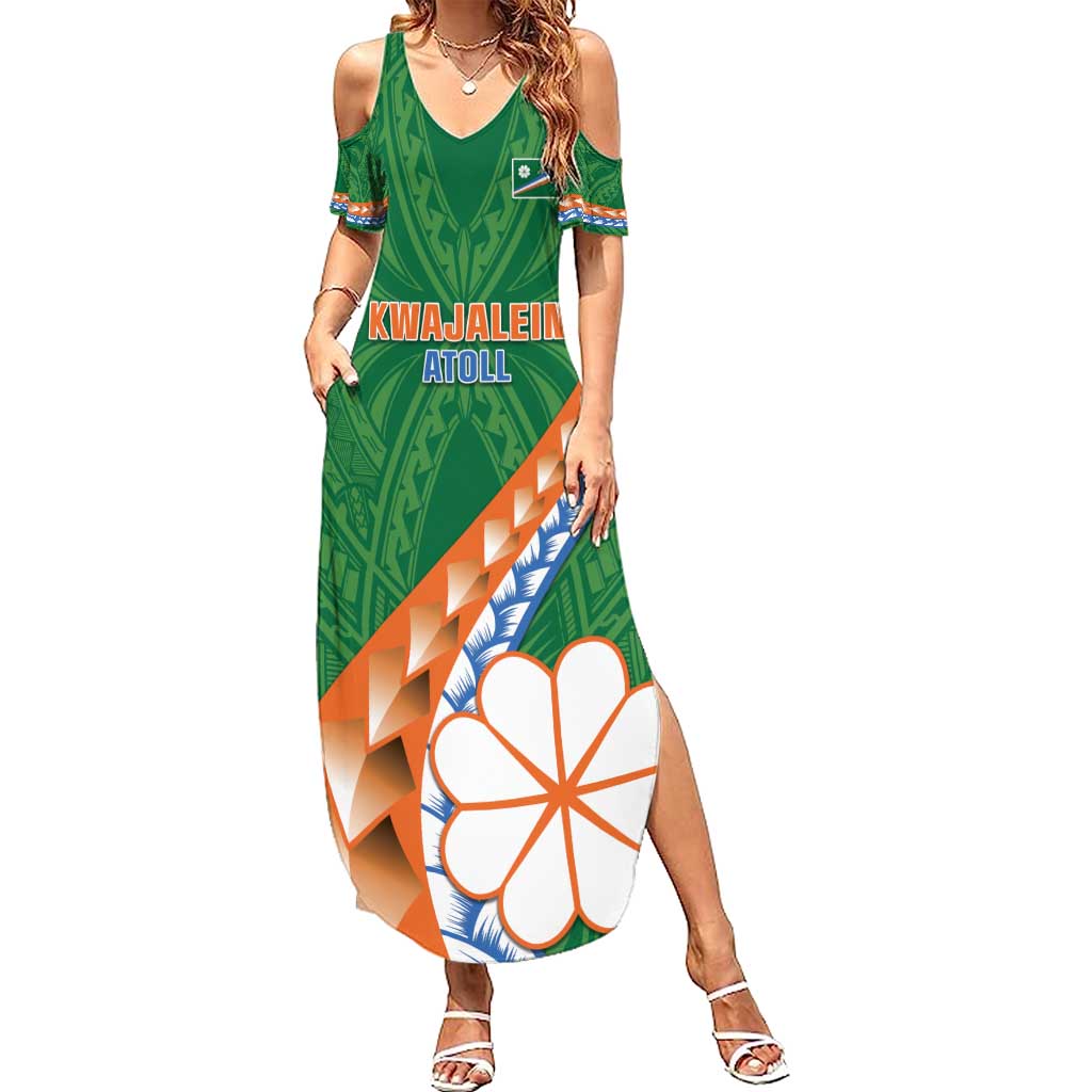 Personalised Marshall Islands Kwajalein Atoll Family Matching Summer Maxi Dress and Hawaiian Shirt Polynesian Tribal Tattoo LT05 Mom's Dress Green - Polynesian Pride
