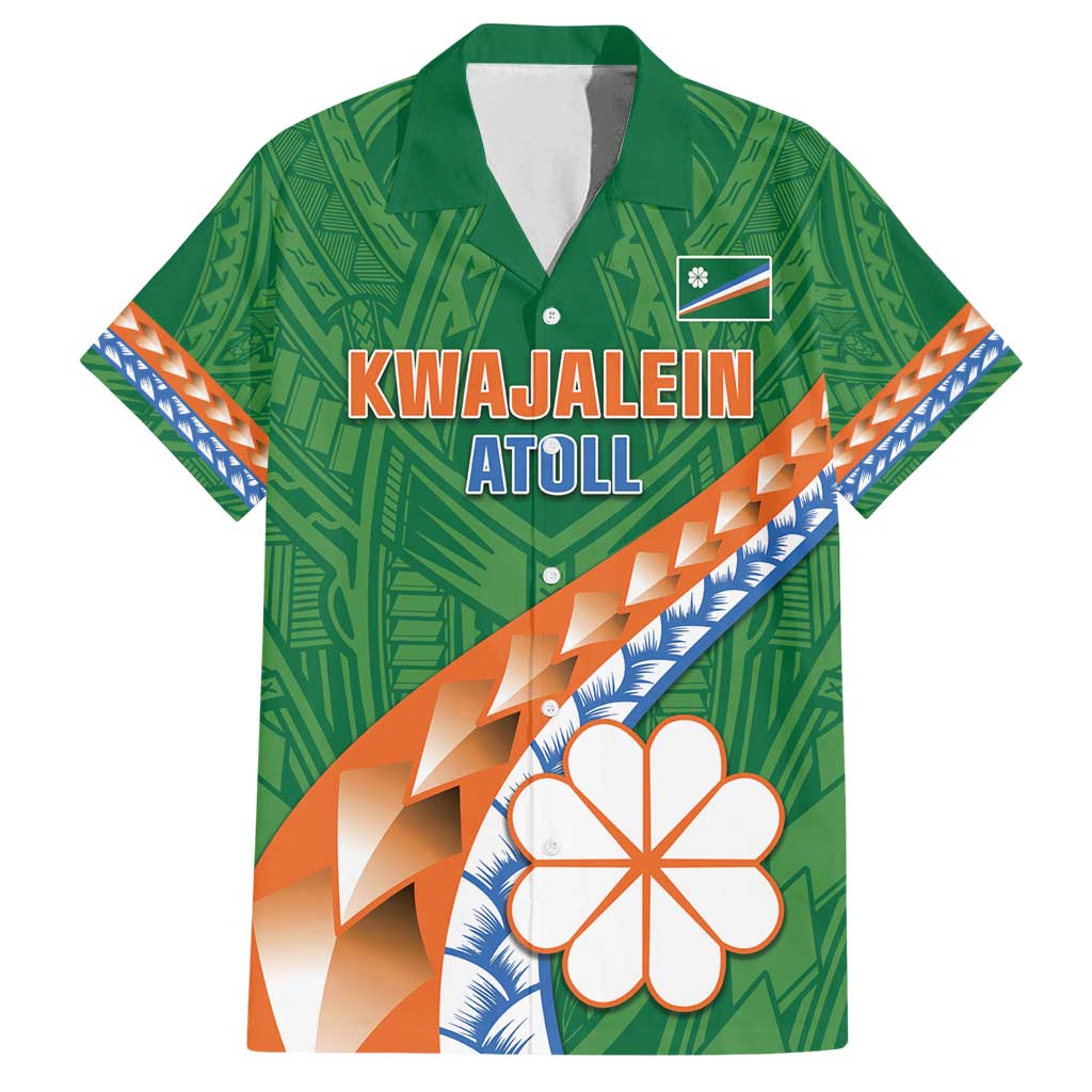 Personalised Marshall Islands Kwajalein Atoll Family Matching Tank Maxi Dress and Hawaiian Shirt Polynesian Tribal Tattoo LT05 Dad's Shirt - Short Sleeve Green - Polynesian Pride