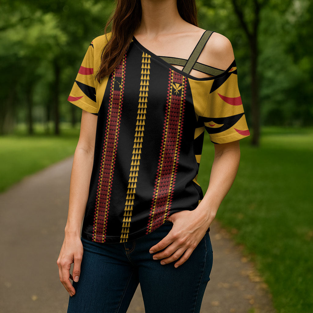 Hawaii Ahu Ula Inspired Cross Shoulder Shirt Black Version LT05 - Polynesian Pride