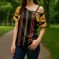 Hawaii Ahu Ula Inspired Cross Shoulder Shirt Black Version LT05 - Polynesian Pride