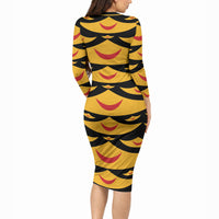 Hawaii Ahu Ula Inspired Long Sleeve Bodycon Dress Black Version LT05 - Polynesian Pride