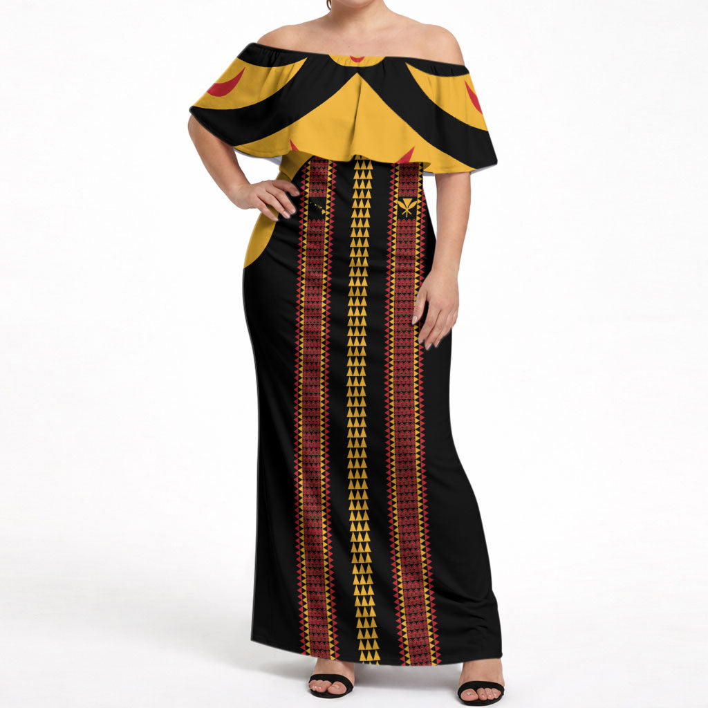 Hawaii Ahu Ula Inspired Off Shoulder Maxi Dress Black Version LT05 Women Black - Polynesian Pride
