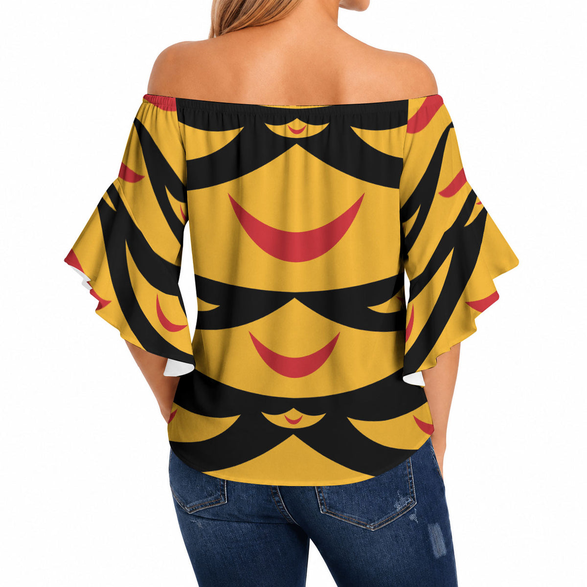 Hawaii Ahu Ula Inspired Off Shoulder Wrap Waist Top Black Version LT05 - Polynesian Pride