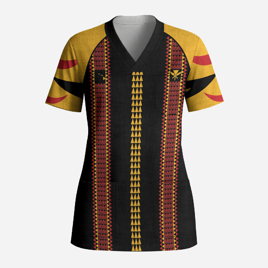 Hawaii Ahu Ula Inspired Scrub Top Black Version LT05 Adult Black - Polynesian Pride