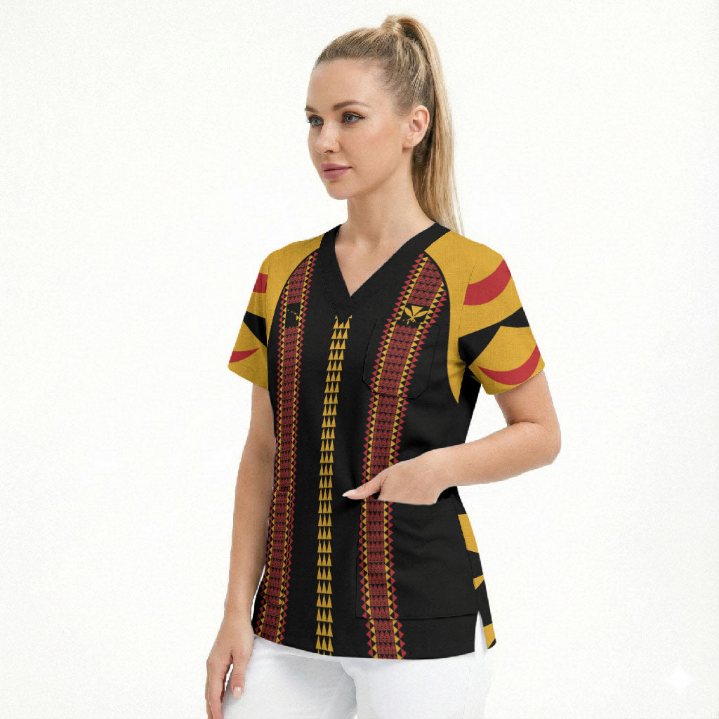 Hawaii Ahu Ula Inspired Scrub Top Black Version LT05 - Polynesian Pride