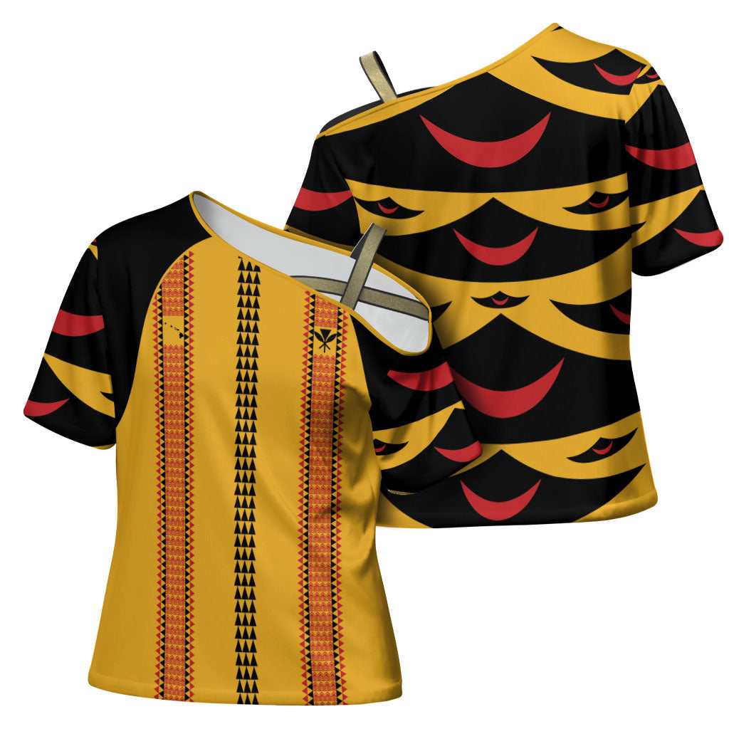 Hawaii Ahu Ula Inspired Cross Shoulder Shirt Yellow Version LT05 - Polynesian Pride