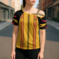Hawaii Ahu Ula Inspired Cross Shoulder Shirt Yellow Version LT05 - Polynesian Pride