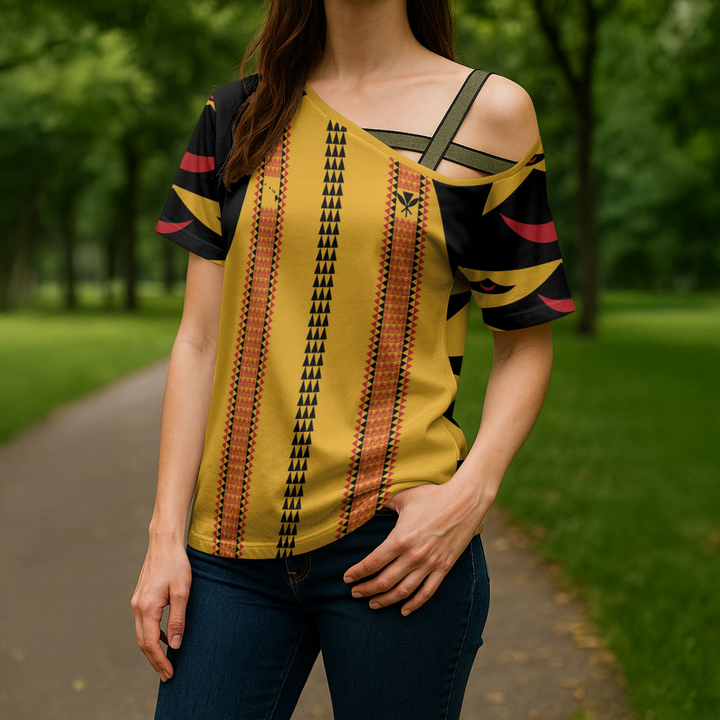 Hawaii Ahu Ula Inspired Cross Shoulder Shirt Yellow Version LT05 - Polynesian Pride