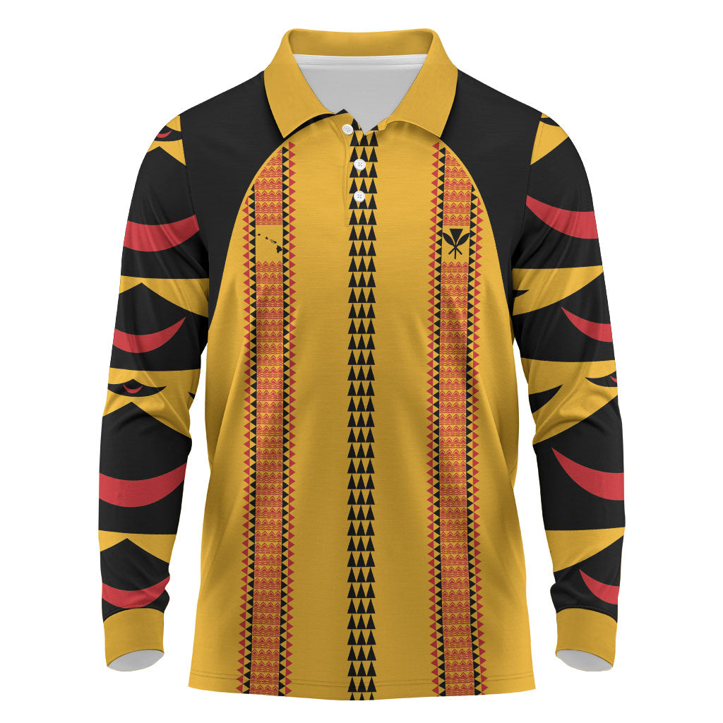 Hawaii Ahu Ula Inspired Long Sleeve Polo Shirt Yellow Version LT05 Yellow - Polynesian Pride