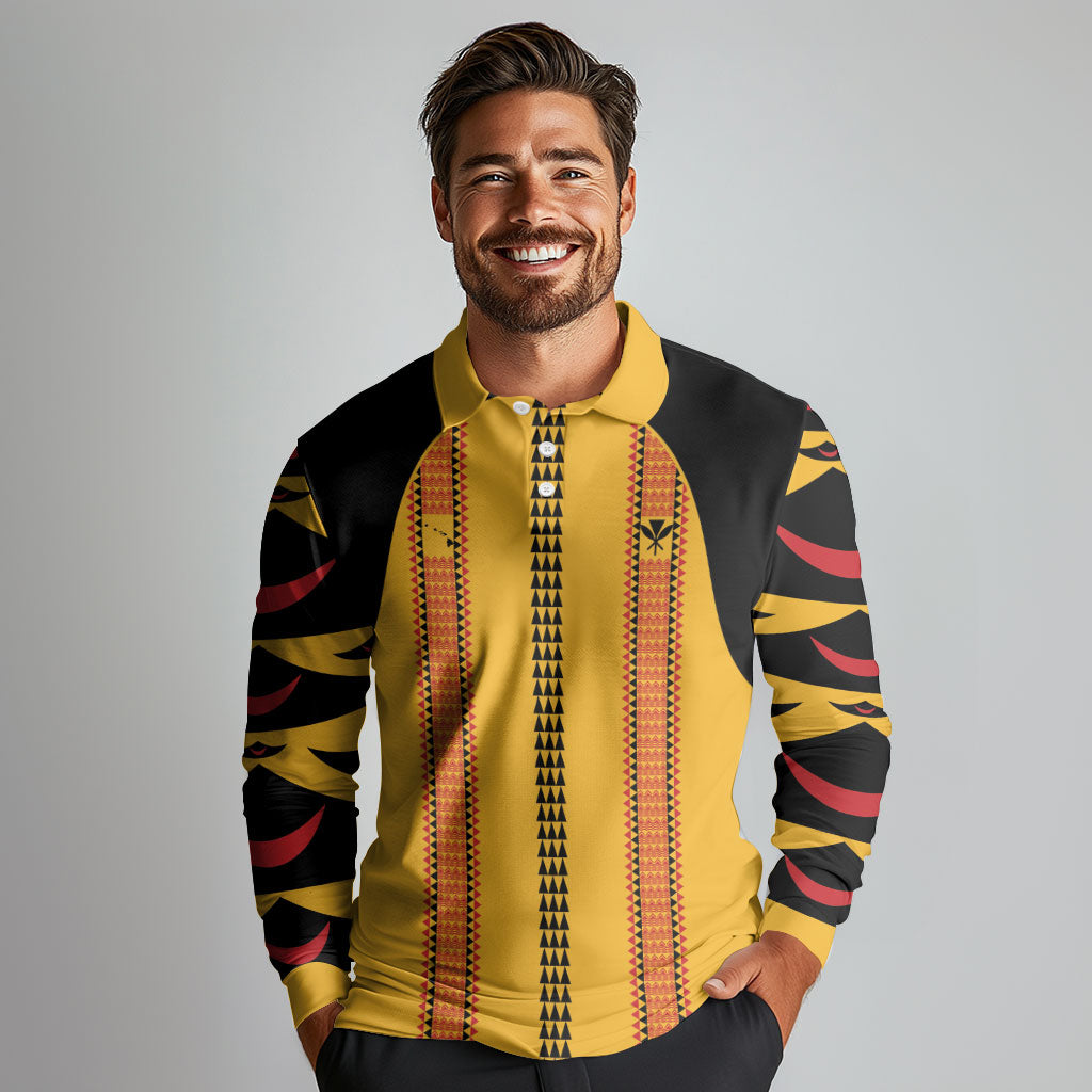 Hawaii Ahu Ula Inspired Long Sleeve Polo Shirt Yellow Version LT05 - Polynesian Pride
