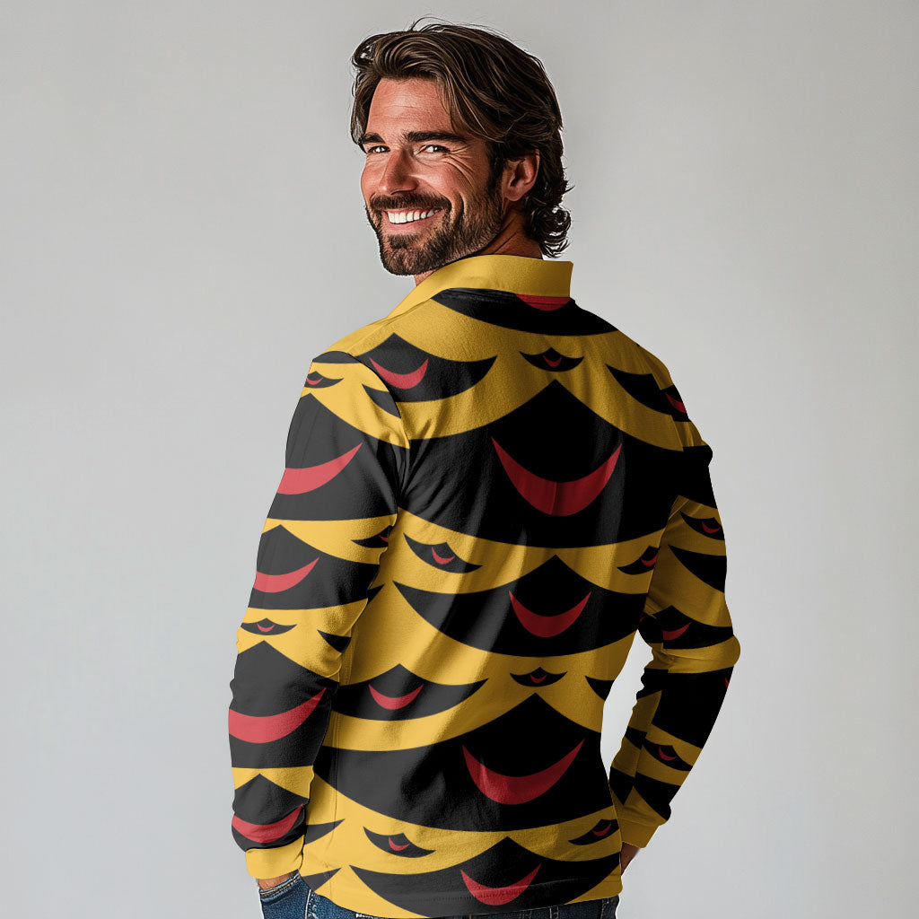 Hawaii Ahu Ula Inspired Long Sleeve Polo Shirt Yellow Version LT05 - Polynesian Pride