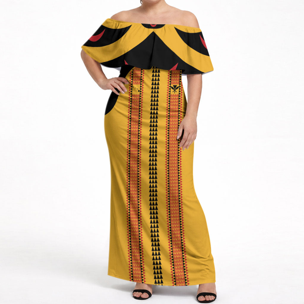 Hawaii Ahu Ula Inspired Off Shoulder Maxi Dress Yellow Version LT05 Women Yellow - Polynesian Pride
