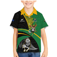 Custom New Zealand And South Africa Rugby Family Matching Mermaid Dress and Hawaiian Shirt 2023 Springboks Combine All Black Silver Fern LT05 Son's Shirt Green - Polynesian Pride