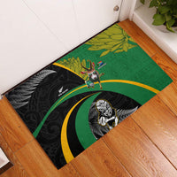 New Zealand And South Africa Rugby Rubber Doormat 2023 Springboks Combine All Black Silver Fern LT05 Green - Polynesian Pride