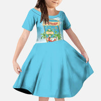 Aloha Hawaii Family Matching Off The Shoulder Long Sleeve Dress and Hawaiian Shirt Funny Macaw Parrot Tropical Vibe LT05 Daughter's Dress Blue - Polynesian Pride