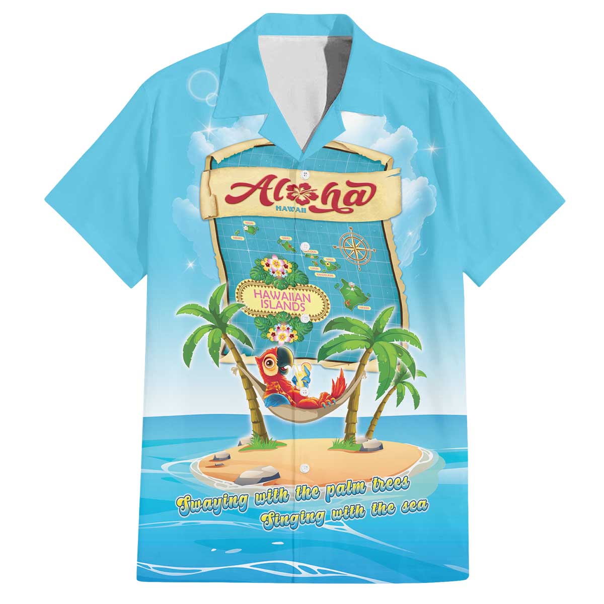 Aloha Hawaii Family Matching Off The Shoulder Long Sleeve Dress and Hawaiian Shirt Funny Macaw Parrot Tropical Vibe LT05 Dad's Shirt - Short Sleeve Blue - Polynesian Pride