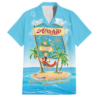 Aloha Hawaii Family Matching Off The Shoulder Long Sleeve Dress and Hawaiian Shirt Funny Macaw Parrot Tropical Vibe LT05 Dad's Shirt - Short Sleeve Blue - Polynesian Pride