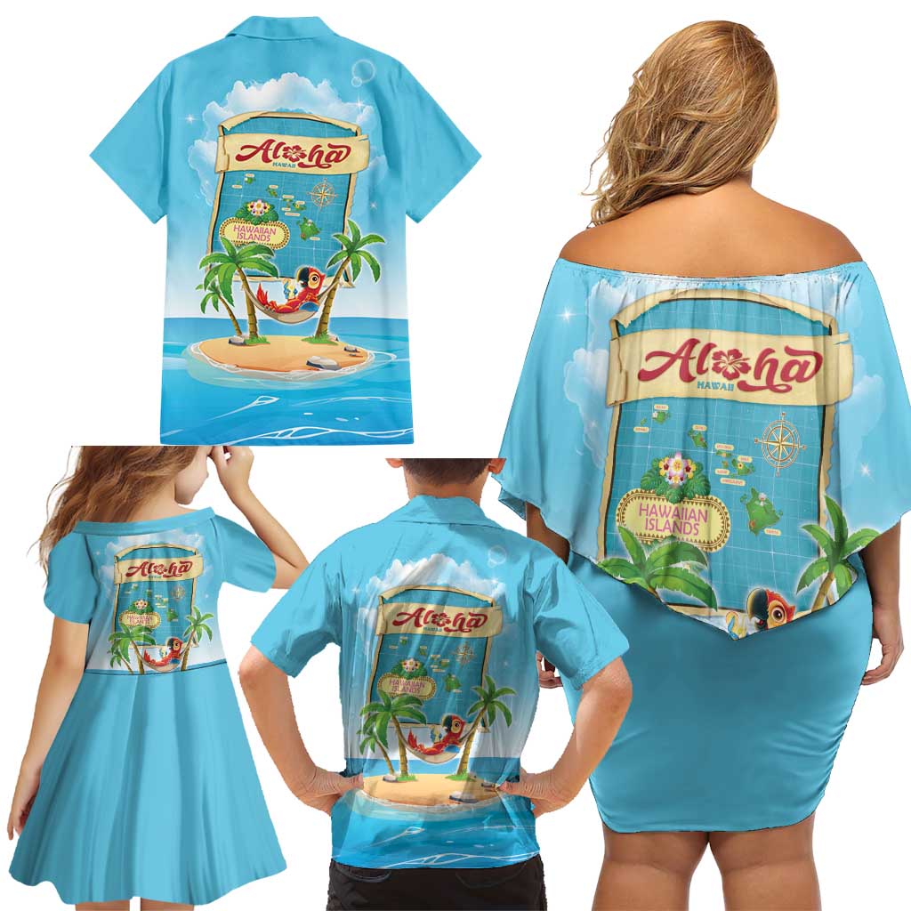 Aloha Hawaii Family Matching Off Shoulder Short Dress and Hawaiian Shirt Funny Macaw Parrot Tropical Vibe LT05 - Polynesian Pride