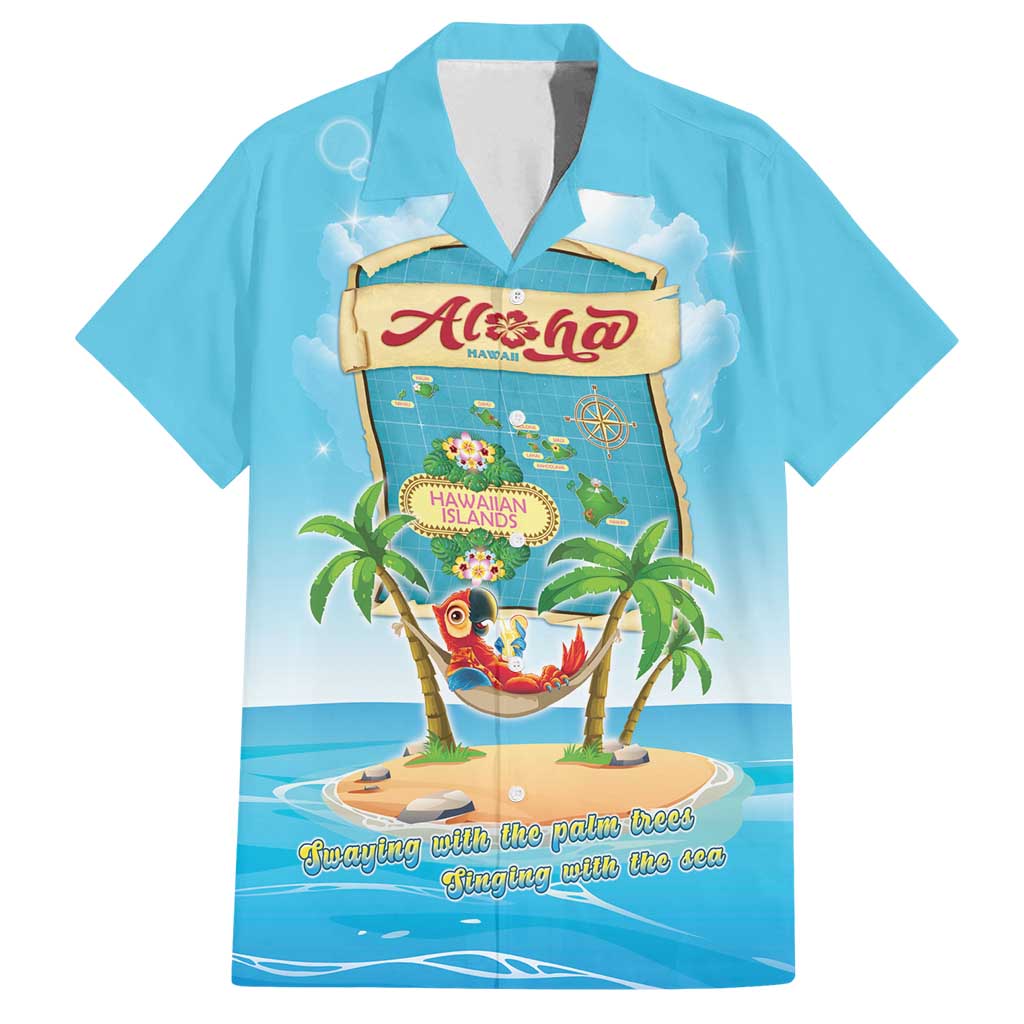 Aloha Hawaii Family Matching Off Shoulder Short Dress and Hawaiian Shirt Funny Macaw Parrot Tropical Vibe LT05 Dad's Shirt - Short Sleeve Blue - Polynesian Pride